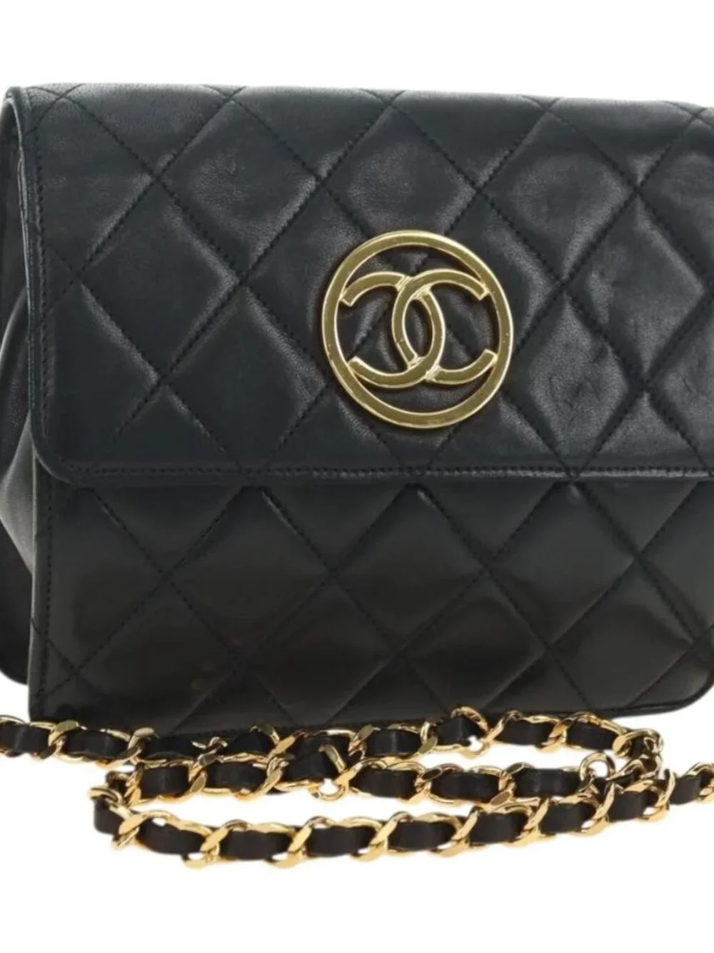 CHANEL Matelasse Chain Shoulder Bag Lamb Skin Black Gold CC Auth yk20399SAV